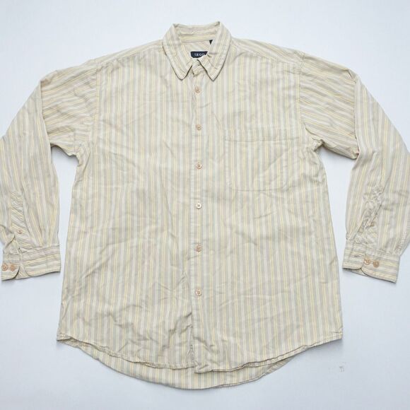 IZOD Shirt Men's Medium Yellow Striped 100% Cotton Long Sleeve Classic Button-Up - Picture 1 of 7